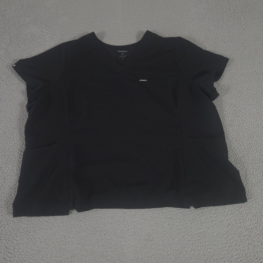 Jaanuu Scrub Top Womens 3X Black Magna V-Neck 3-Pocket Stretch Performance Shirt